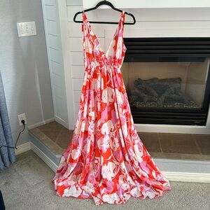 Aakaa Double V-neck Dress in Floral with Tie Back